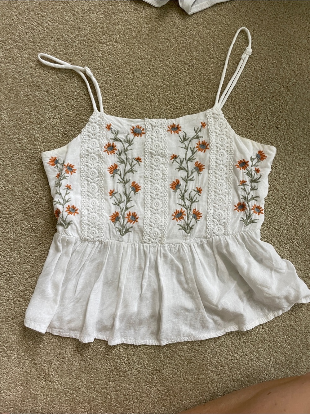 Patrons of Peace White Tank with Orange Floral Embroidery XS